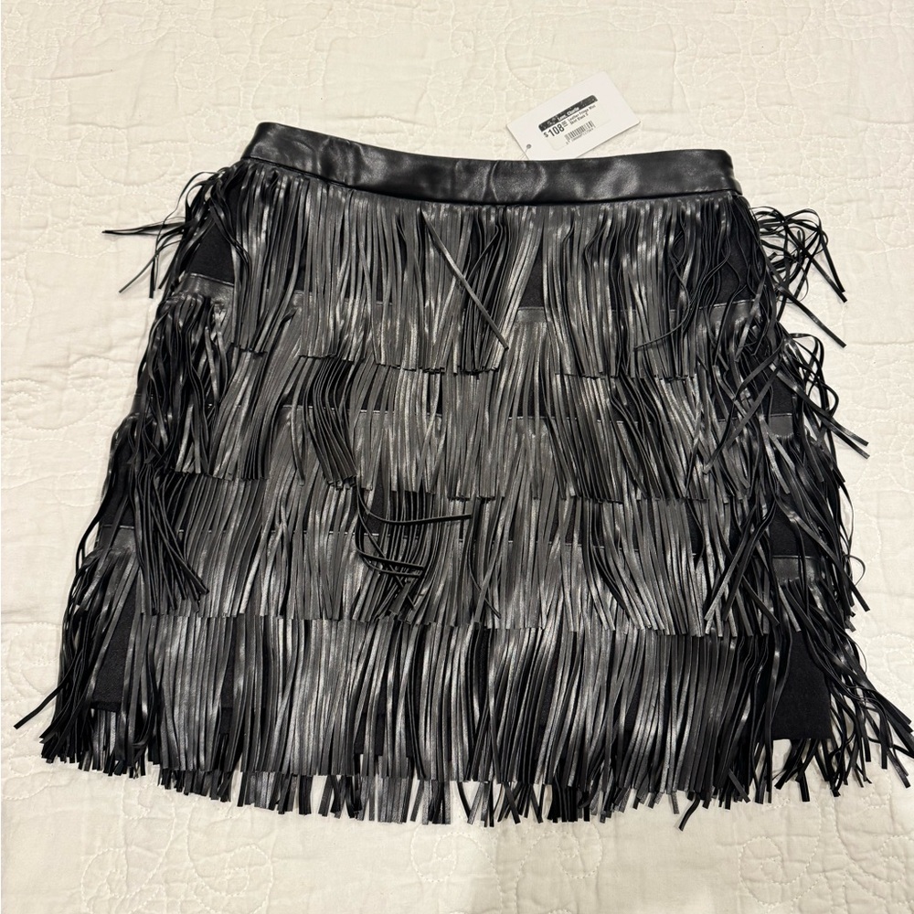 Endless Rose Metallic Fringe Mini Skirt